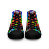 A pair of shoes with colorful designs on them.