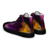 A pair of purple and yellow flower shoes.