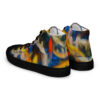 A pair of shoes with colorful abstract designs on them.