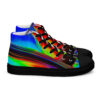 A pair of shoes with colorful stripes on them.