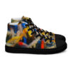 A pair of shoes with an abstract painting on them.