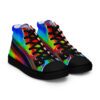 A pair of shoes with colorful stripes on them.