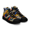 A pair of shoes with colorful abstract designs.