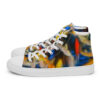 A pair of shoes with colorful abstract art on them.