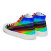 A pair of shoes with colorful stripes on them.