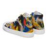 A pair of shoes with colorful abstract designs on them.