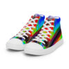 A pair of rainbow colored shoes on a white background