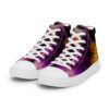 A pair of purple and yellow sneakers on top of each other.