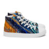 A pair of shoes with colorful designs on them.