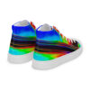 A pair of shoes with colorful stripes on them.