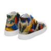 A pair of shoes with colorful abstract designs on them.