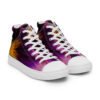 A pair of purple and yellow sneakers on top of each other.