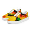 A pair of shoes with yellow and red flowers on them.