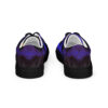 A pair of shoes with purple and black design.