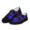 A pair of shoes with blue and black design.