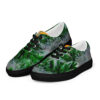 A pair of shoes with green and white plants on them.