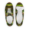 A pair of shoes with a picture of a green and brown pattern.