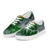 A pair of shoes with green and white design.