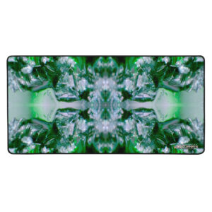 A green and white abstract picture of flowers.