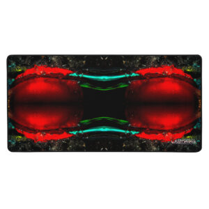 A red and green abstract picture of the sun.