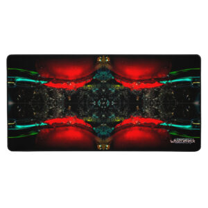 A red and green abstract picture with a black background