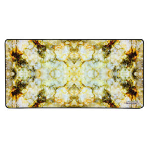 A large rectangular area rug with an image of flowers.