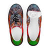 A pair of shoes with colorful designs on them.