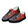 A pair of shoes with colorful abstract designs.
