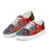 A pair of shoes with colorful abstract designs.