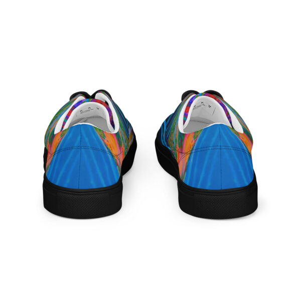A pair of shoes with colorful designs on them.