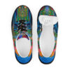 A pair of shoes with a colorful design on them.