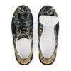 A pair of shoes with a picture of a fish on them.