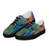 A pair of shoes with colorful designs on them.