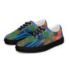 A pair of shoes with colorful designs on them.