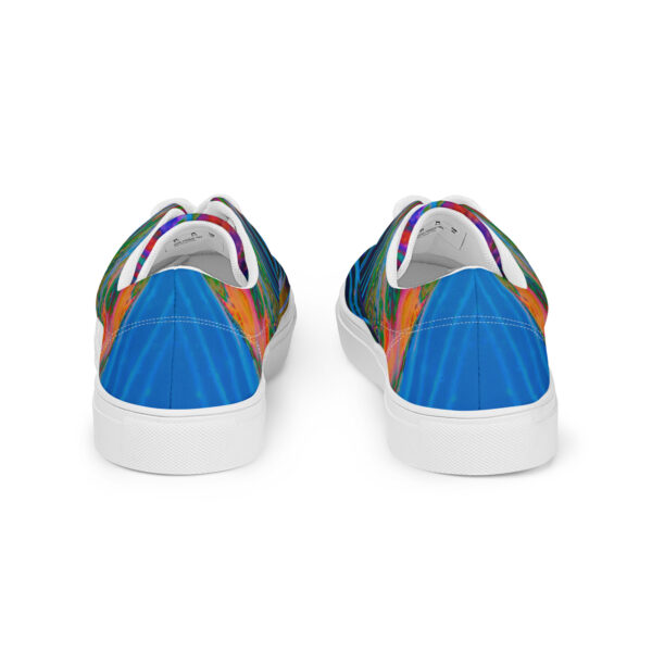 A pair of shoes with colorful designs on them.