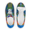A pair of shoes with colorful designs on them.
