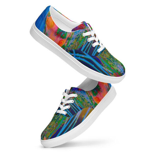 A pair of shoes with colorful artwork on them.