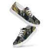 A pair of shoes with a picture of dogs on them.