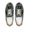 A pair of shoes with a picture of a cat on them.