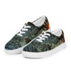 A pair of shoes with trees and sky in the background.