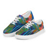 A pair of shoes with colorful designs on them.