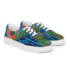 A pair of shoes with colorful designs on them.