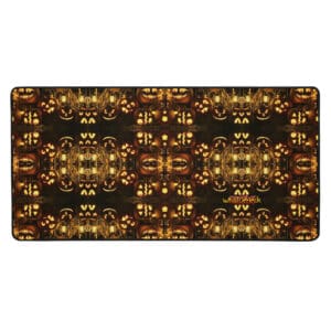 Symmetrical pattern of glowing jack-o'-lanterns.