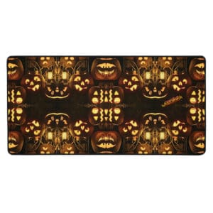 Halloween pumpkins with carved faces pattern.