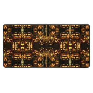 Symmetrical pattern of glowing jack-o’-lanterns.