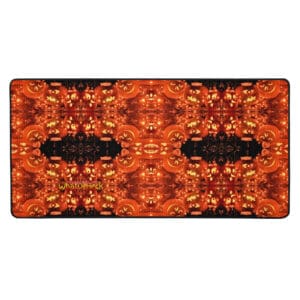 Kaleidoscope pattern with glowing orange pumpkins.