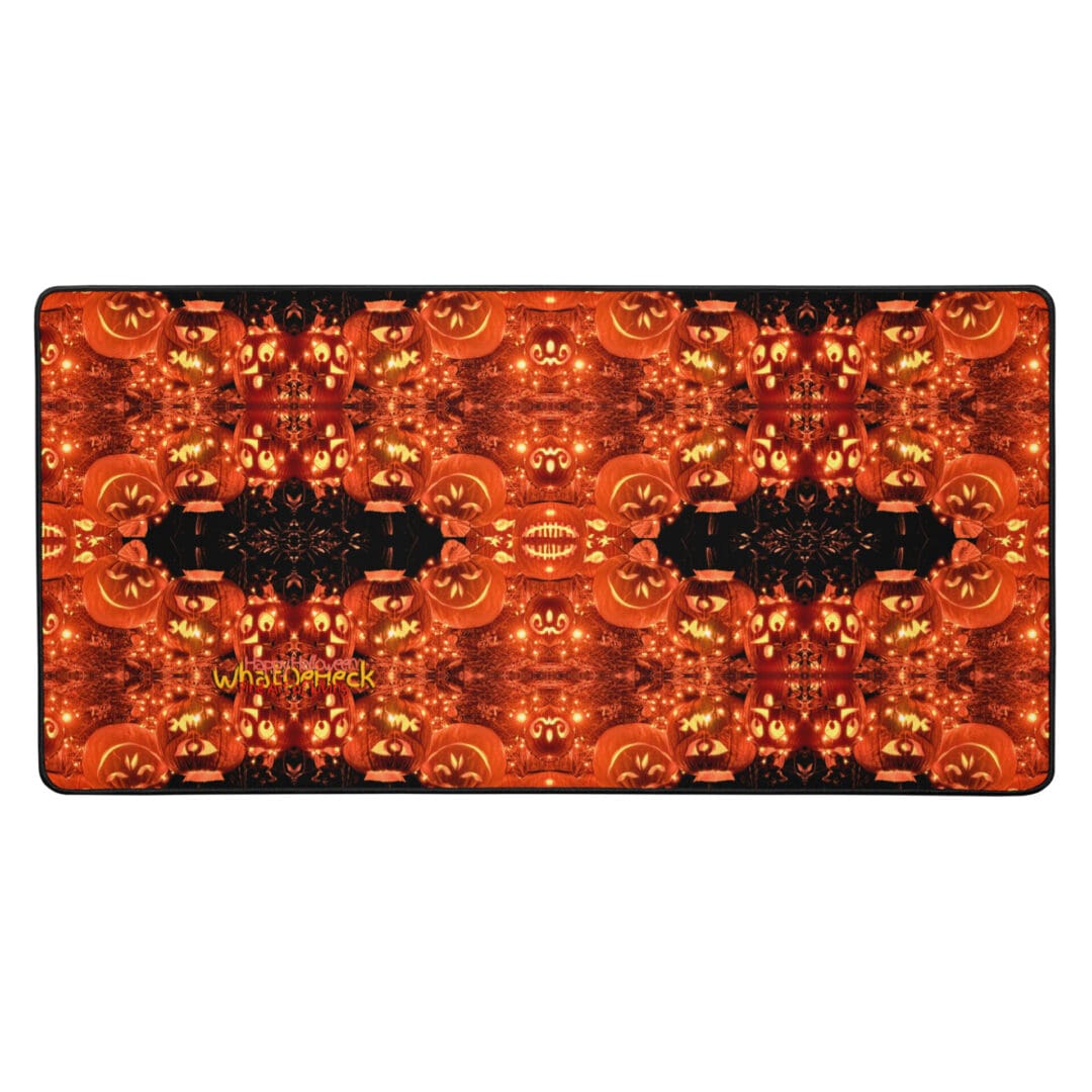 Kaleidoscope pattern with glowing orange pumpkins.