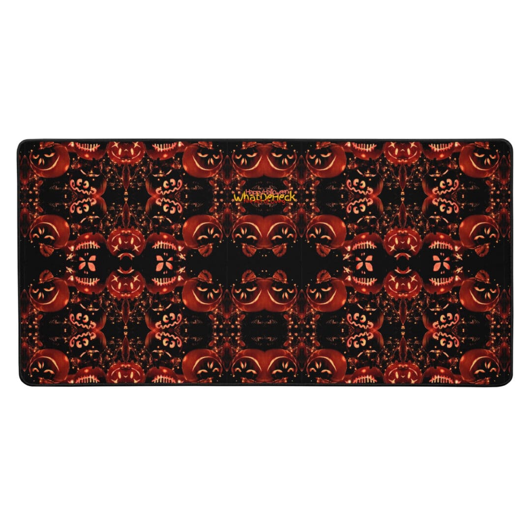Patterned design with symmetrical, fiery motifs.