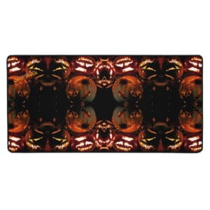 Symmetrical glowing pumpkin faces pattern design.