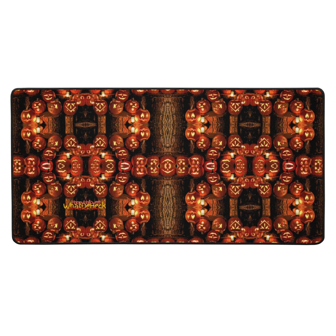 Patterned design with glowing pumpkin faces.